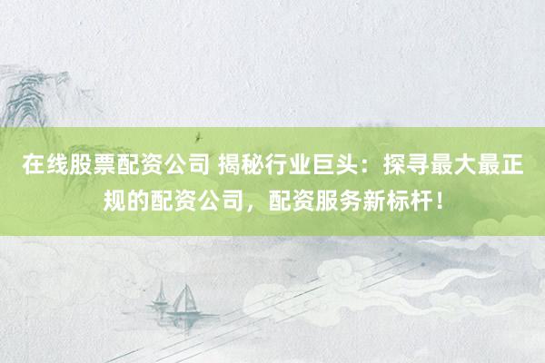 在线股票配资公司 揭秘行业巨头：探寻最大最正规的配资公司，配资服务新标杆！