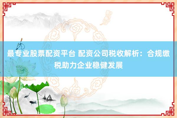 最专业股票配资平台 配资公司税收解析：合规缴税助力企业稳健发展