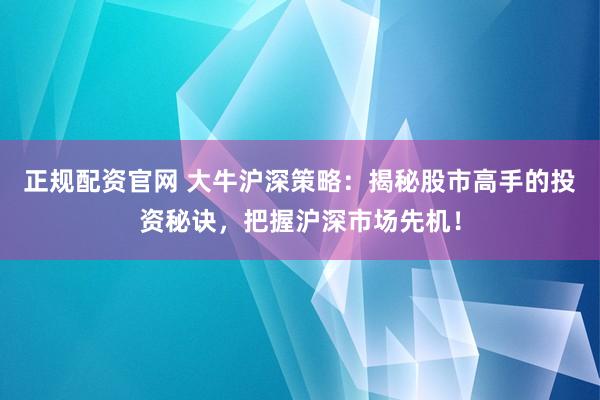 正规配资官网 大牛沪深策略：揭秘股市高手的投资秘诀，把握沪深市场先机！